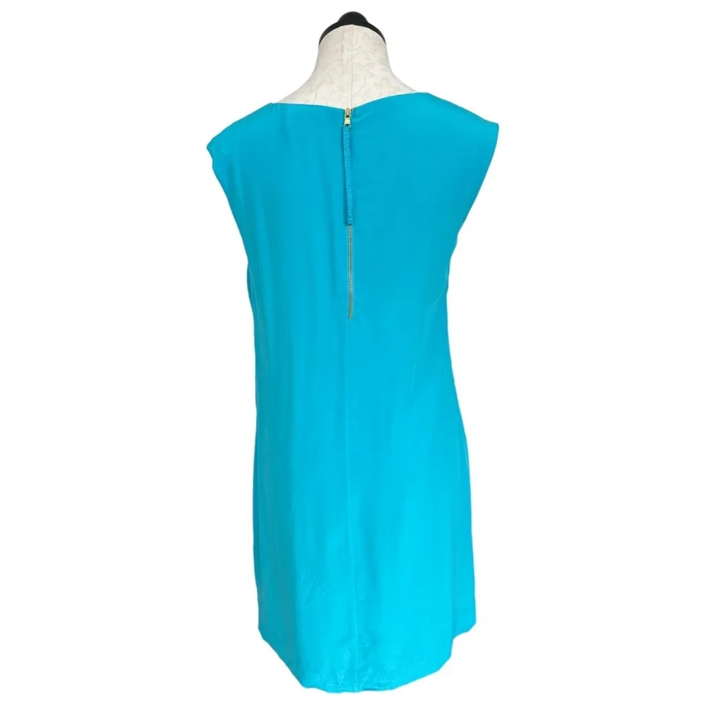 Cynthia Rowley 100% Silk Teal Dress Cap Sleeve Sheath Exposed Back Zipper Size 6 - Picture 3 of 12